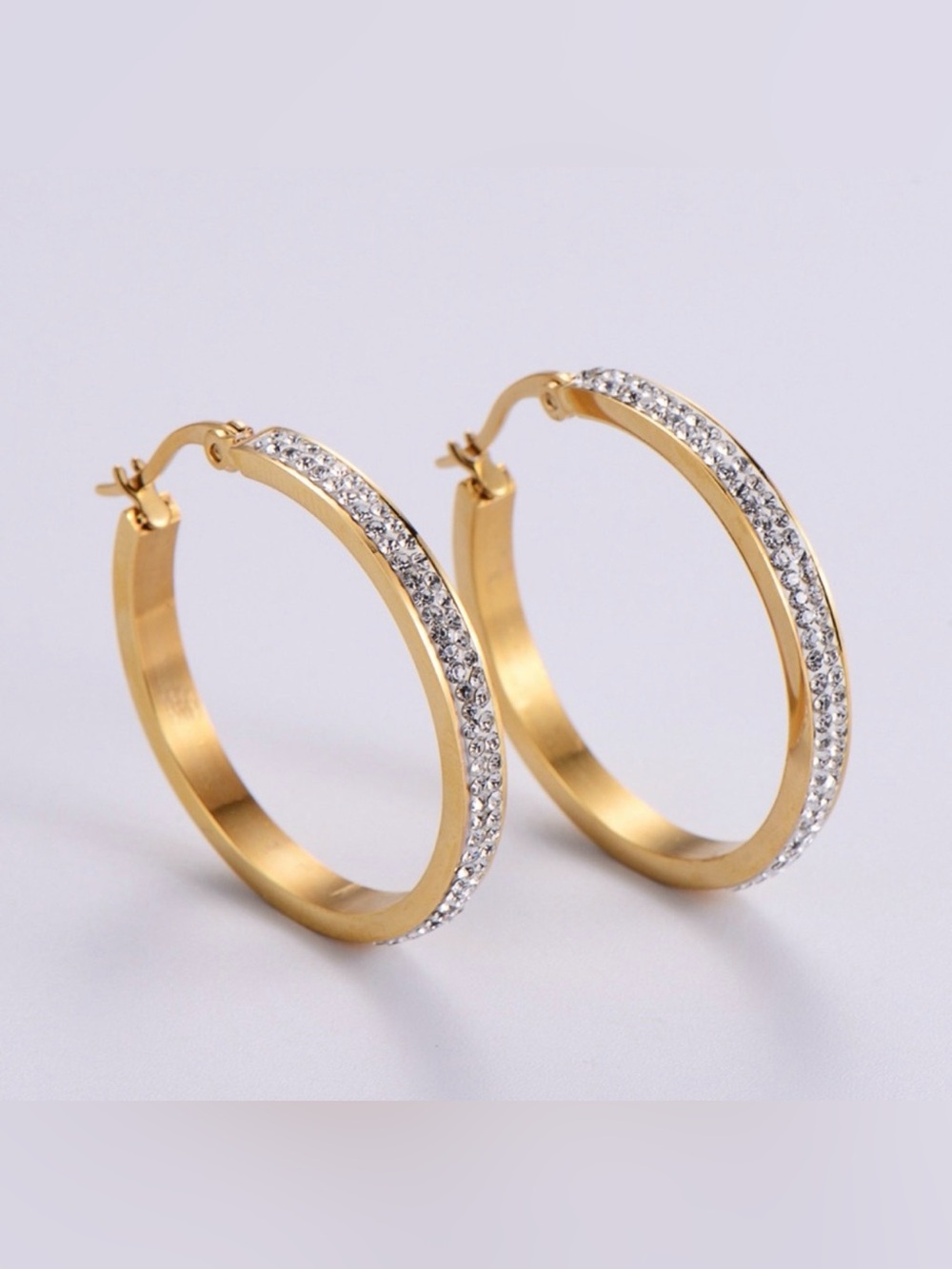 Stainless Steel 18K Gold PVD Waterproof Anti-Tarnish Rhinestone Hoop Earrings